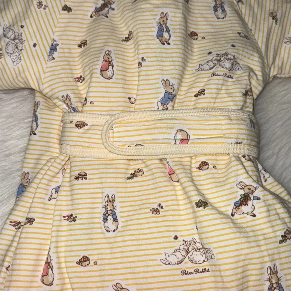 Peter Rabbit Beatrice Potter Quilted Striped Yellow Rabbit Print Kimono Wrap 6M